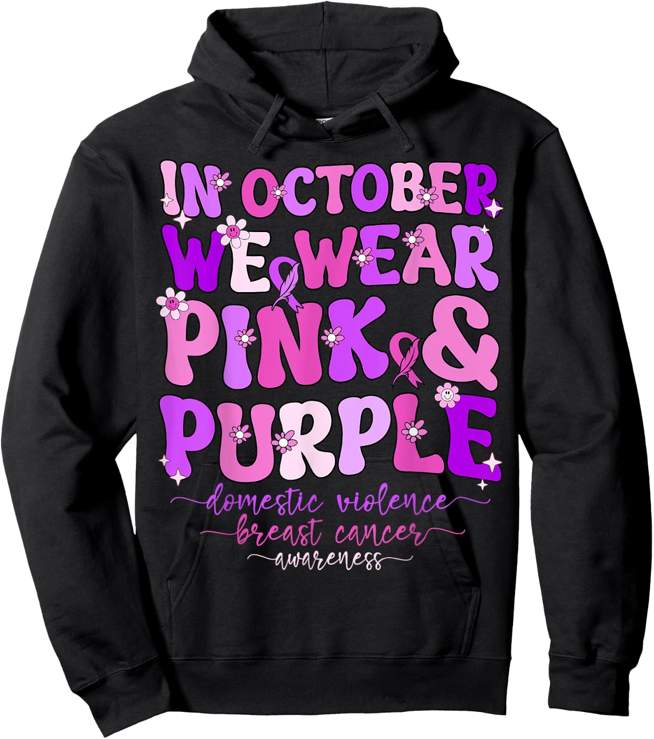 Groovy Domestic Violence And Breast Cancer Awareness Month Hoodie - Hoodie | Black