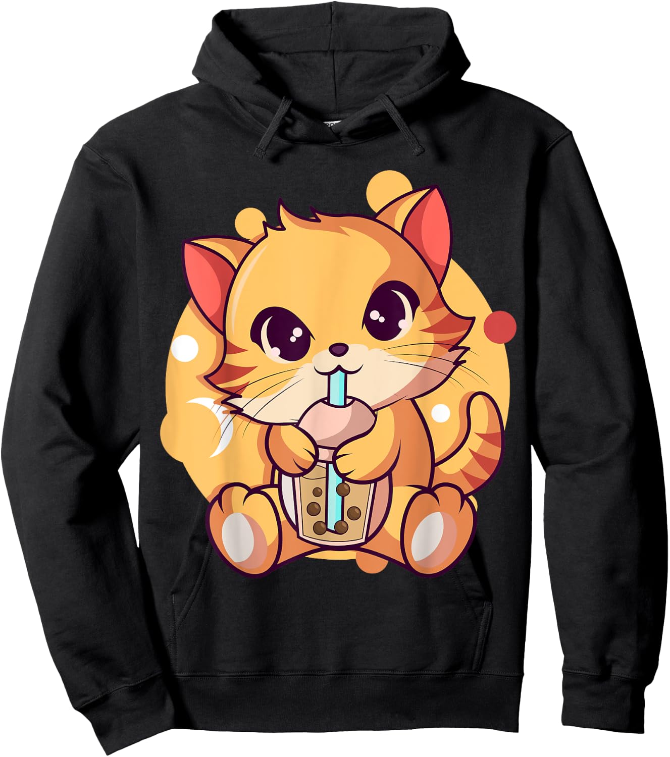 Kawaii Anime Cat Drinking Boba Tea Cat Bubble Tea Women Girls Kids Hoodie - Hoodie | Black