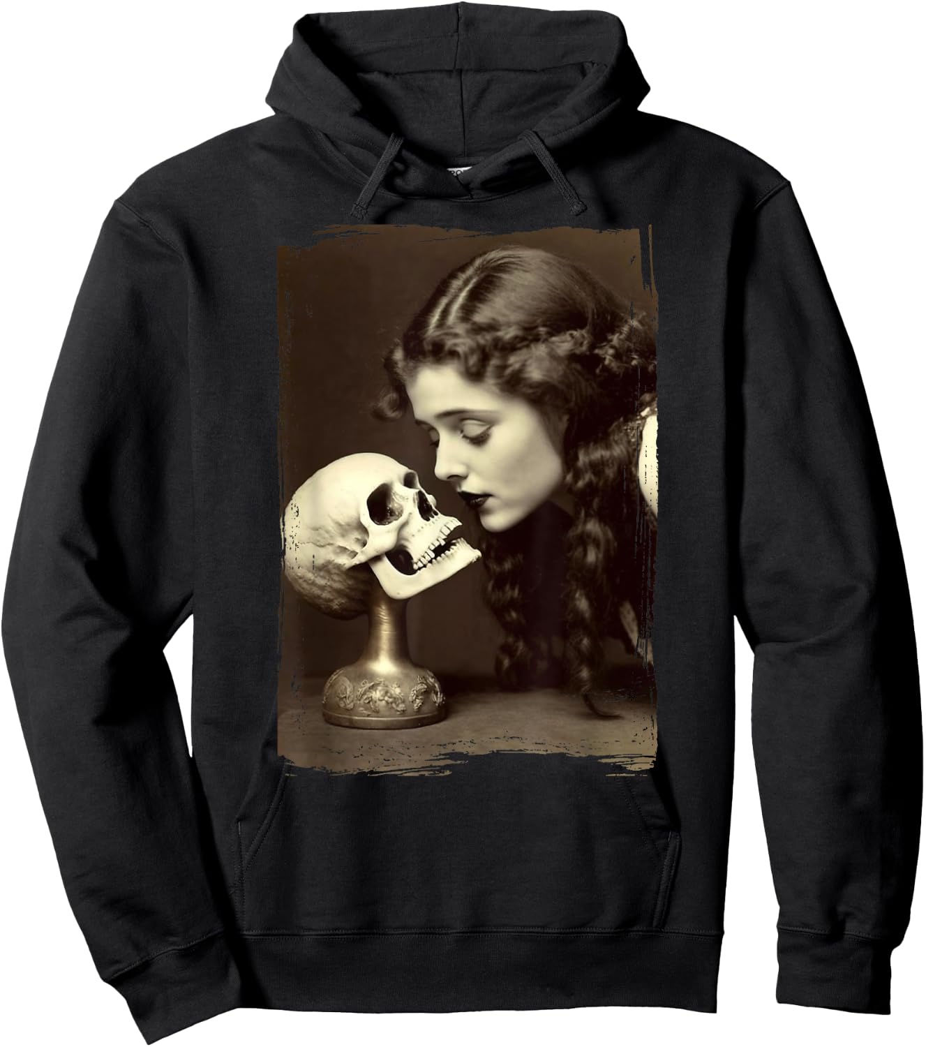 Vintage Witch Sorceress Skeleton Skull Kiss 1910 Photography Hoodie - Hoodie | Black