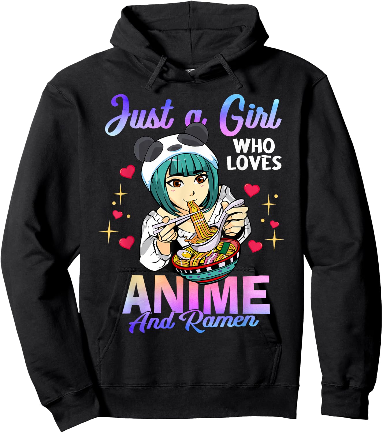 Just a Girl Who Loves Anime and Ramen Bowl Panda Girl Teen Hoodie - Hoodie | Black