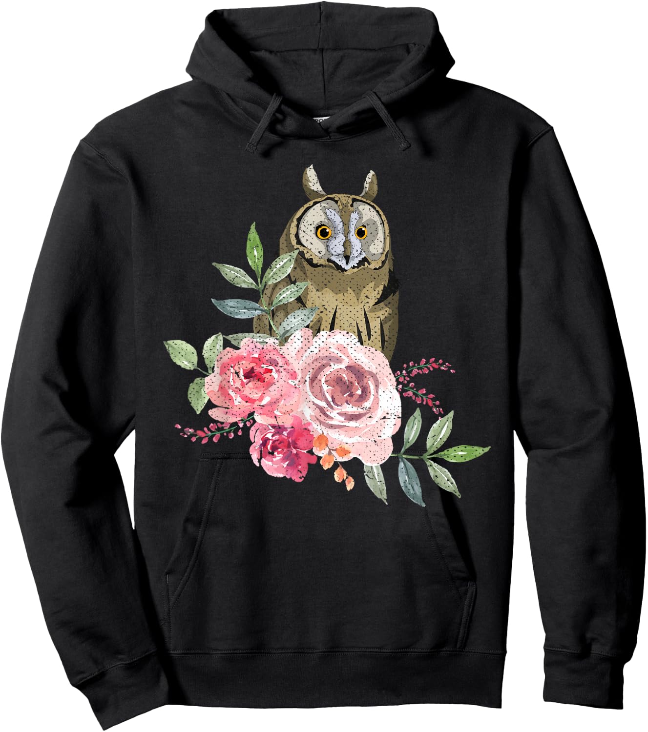 Owl Lover Flower Roses Wise Bird Animal Vintage Owl Hoodie - Hoodie | Black
