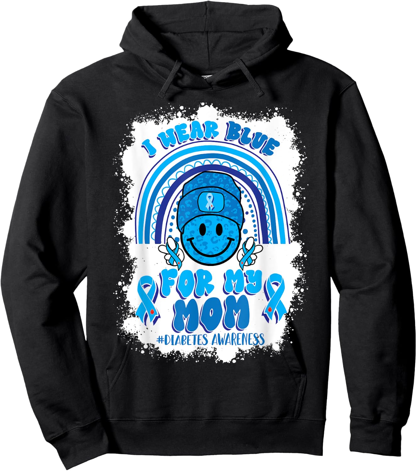 I Wear Blue For My Mom Support Diabetes Awareness Hoodie - Hoodie | Black
