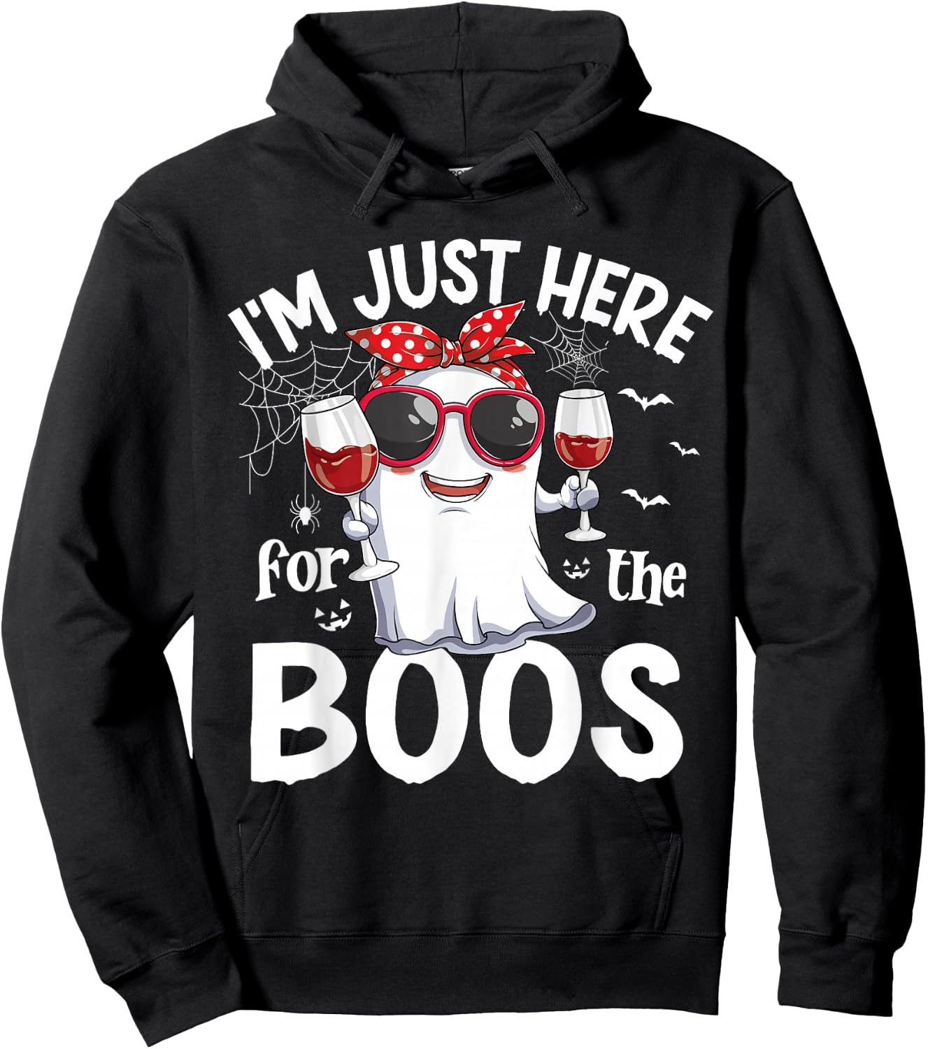 I'm Just Here For The Boos Funny Halloween Women Ghost W.ine Hoodie - Hoodie | Black