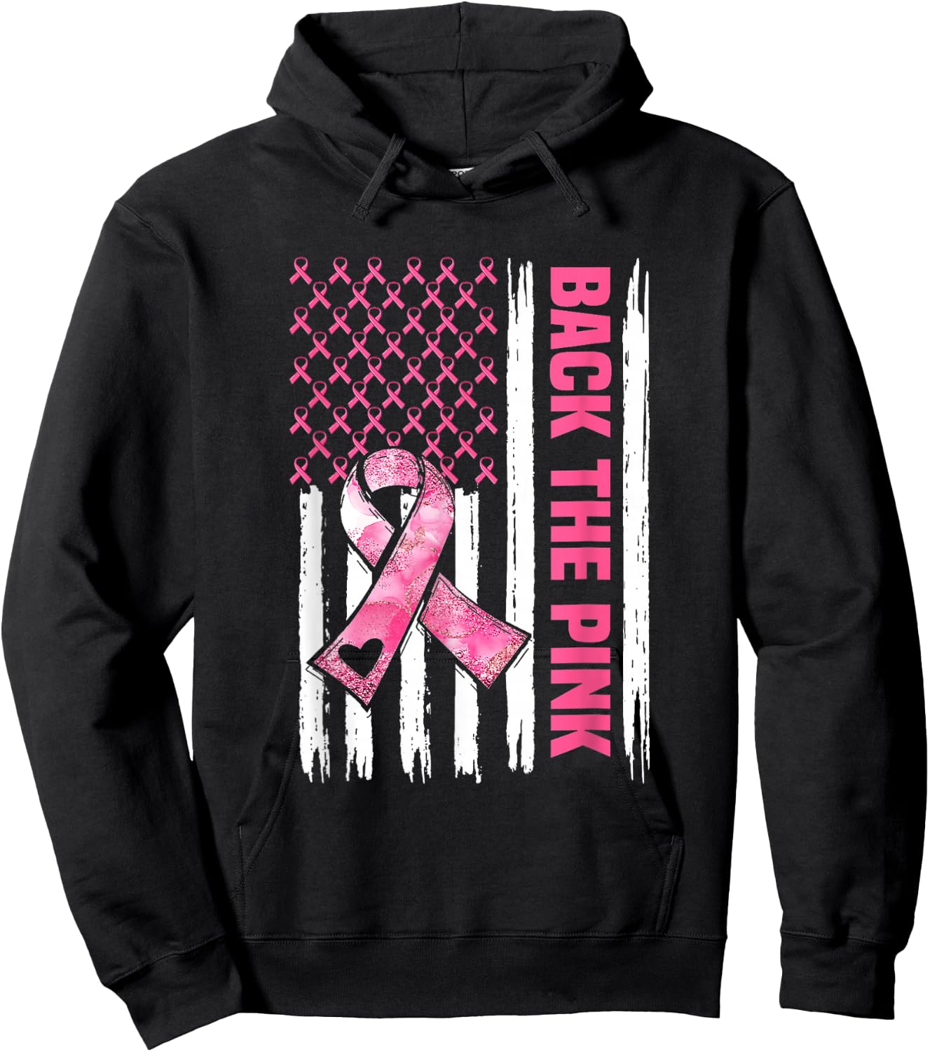 Back The Pink Warrior Flag American Breast Cancer Awareness Hoodie - Hoodie | Black