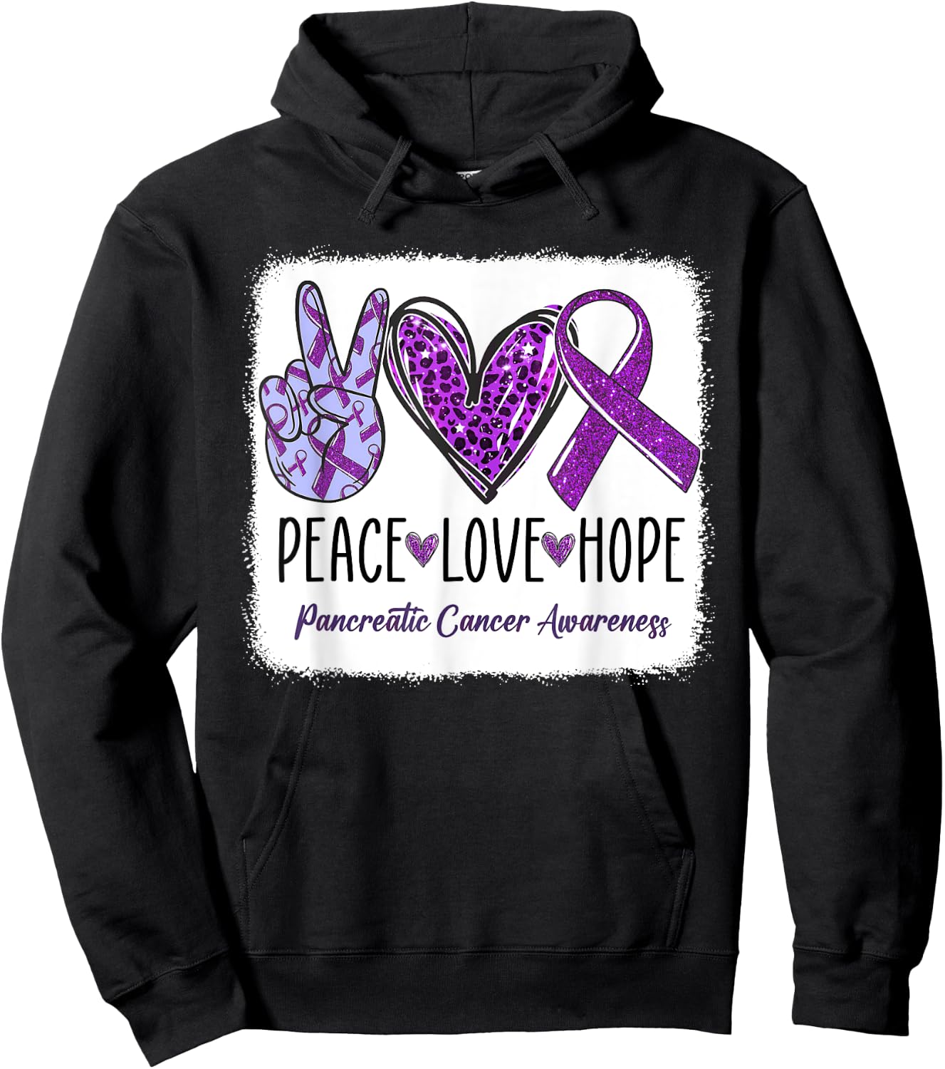 Peace Love Hope Ribbon Purple Pancreatic Cancer Awareness Hoodie - Hoodie | Black
