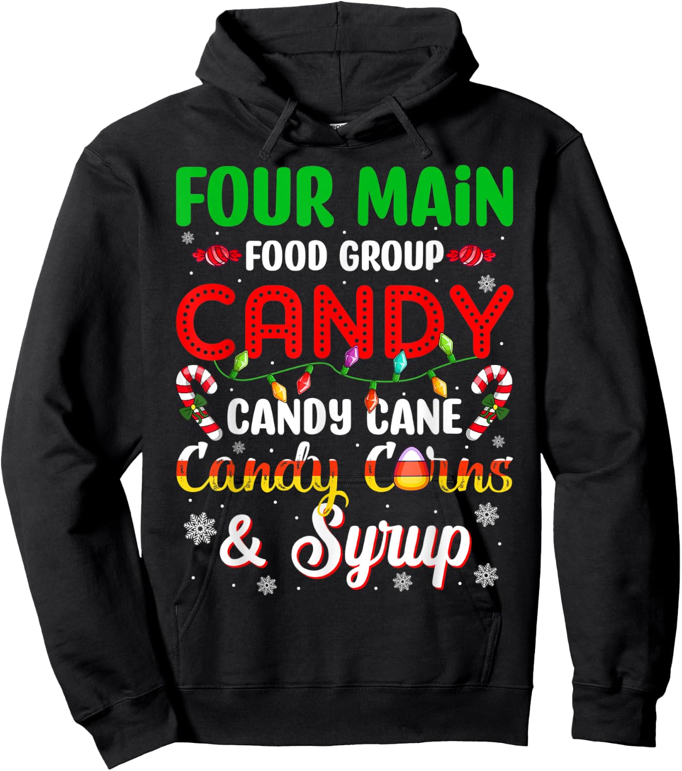 Christmas Pajama Four Main Funny Food Groups Elf Candy Corn Hoodie - Hoodie | Black