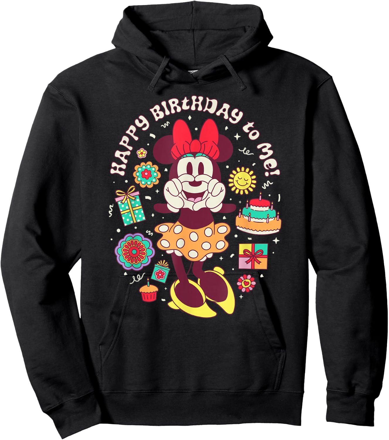 Disney Minnie Mouse Happy Birthday to Me Finger Heart Retro Hoodie - Hoodie | Black