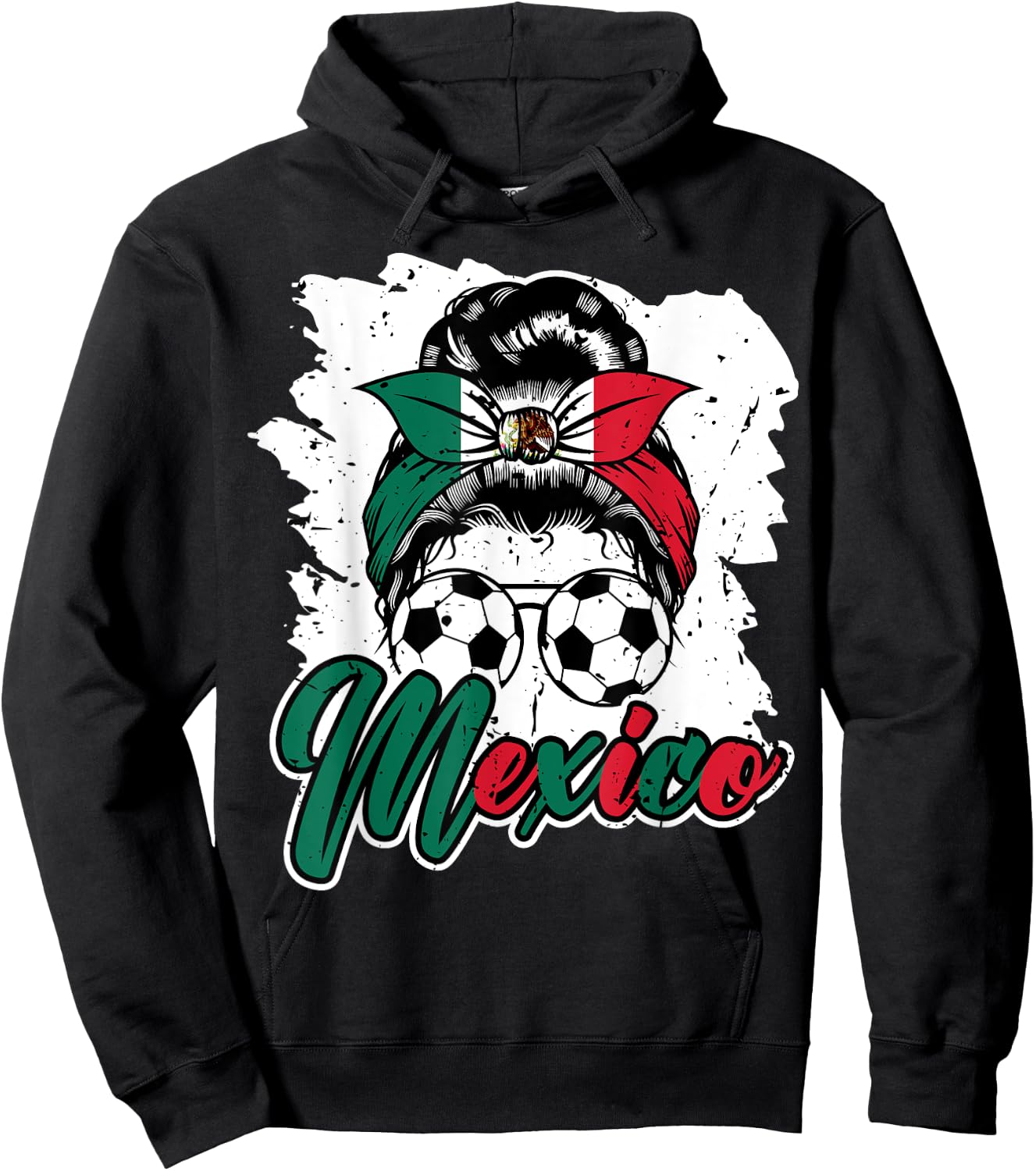 Soccer Mexico Messy Bun Mexican Flag Football Girls Women Hoodie - Hoodie | Black