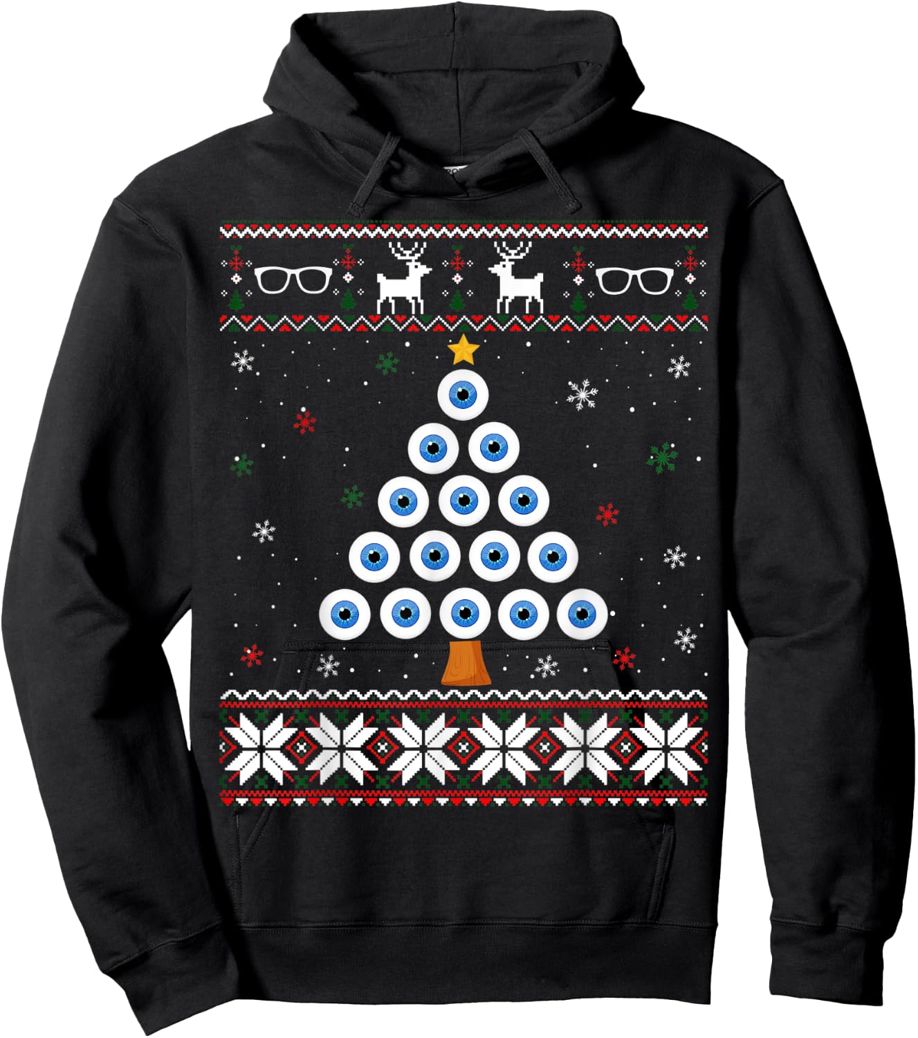Eye Ball Christmas Tree Optometry Ugly Xmas Sweater Hoodie - Hoodie | Black