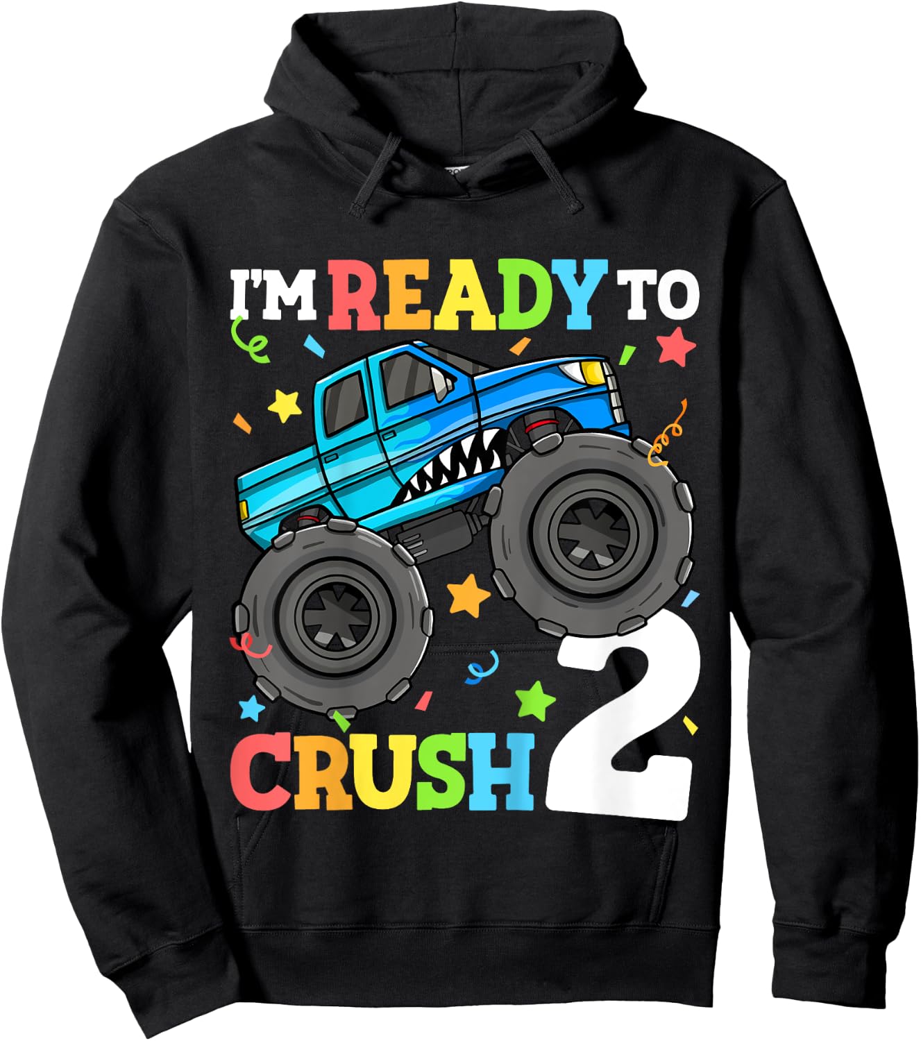 Kids Monster Truck Shark 2nd Birthday Boy Toddler 2 Two Year Old Hoodie - Hoodie | Black