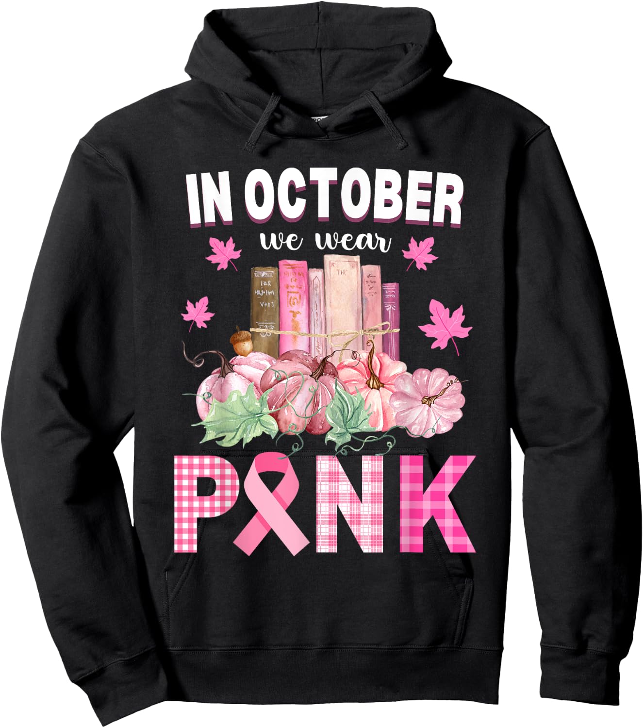 We Wear Pink Library Crew Fall Halloween Breast Cancer Books Hoodie - Hoodie | Black
