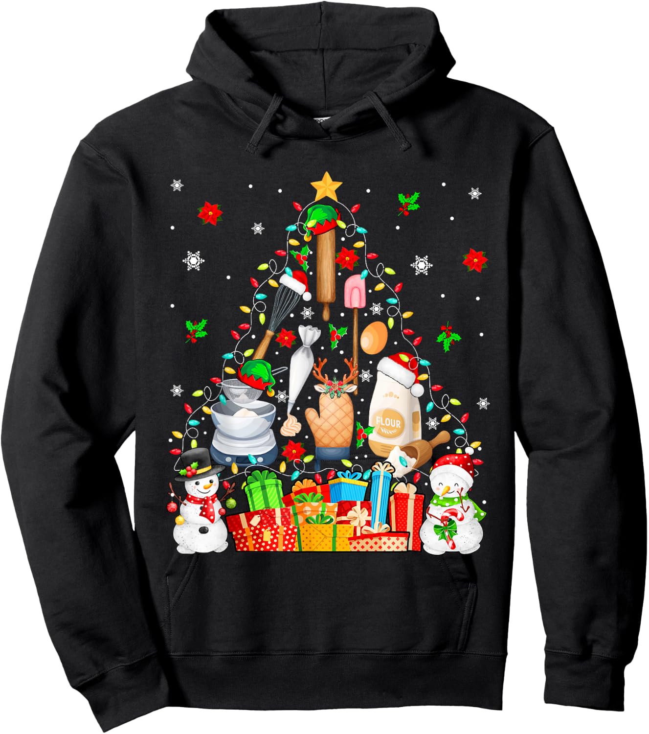Baking Tools As Christmas Tree Xmas Lights Snowmen Baker Hoodie - Hoodie | Black