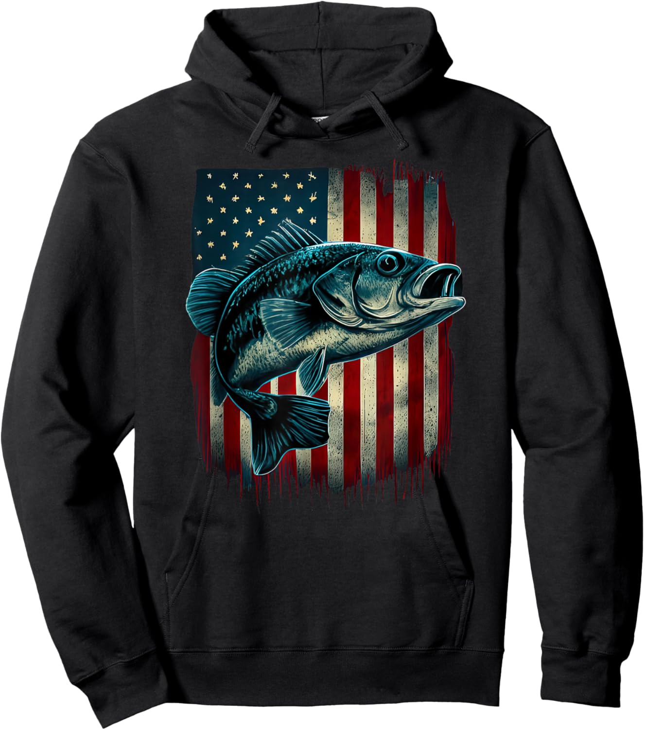 Fishing American Flag Vintage USA Bass Fisherman Gift Hoodie - Hoodie | Black