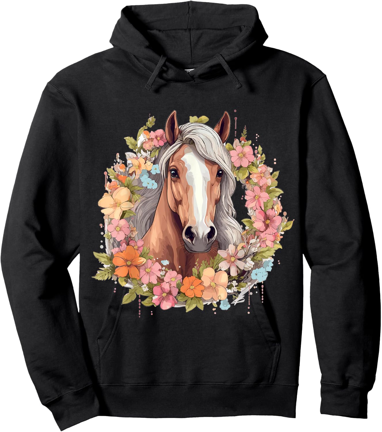 Horse Riding Horses with Flowers Hoodie - Hoodie | Black