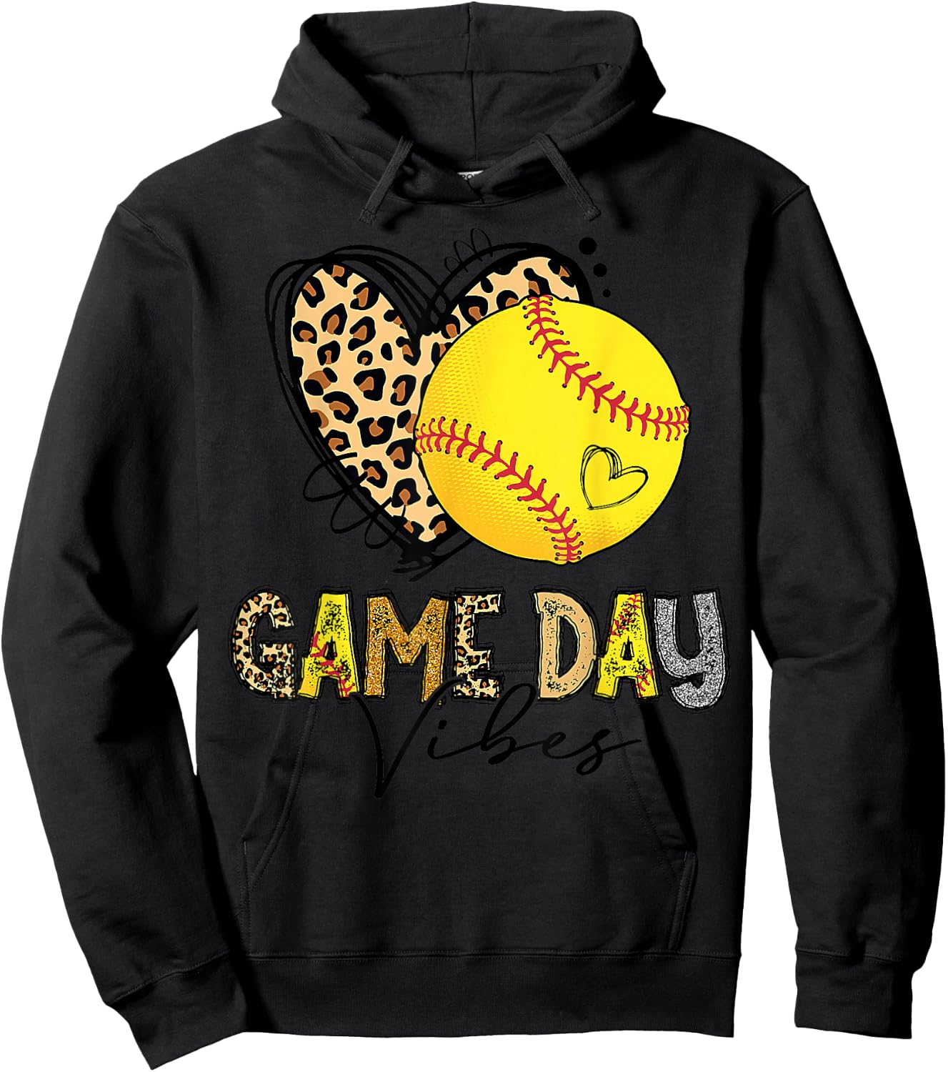 Bleached Softball Game Day Vibes Leopard Heart Headband Mom Hoodie - Hoodie | Black