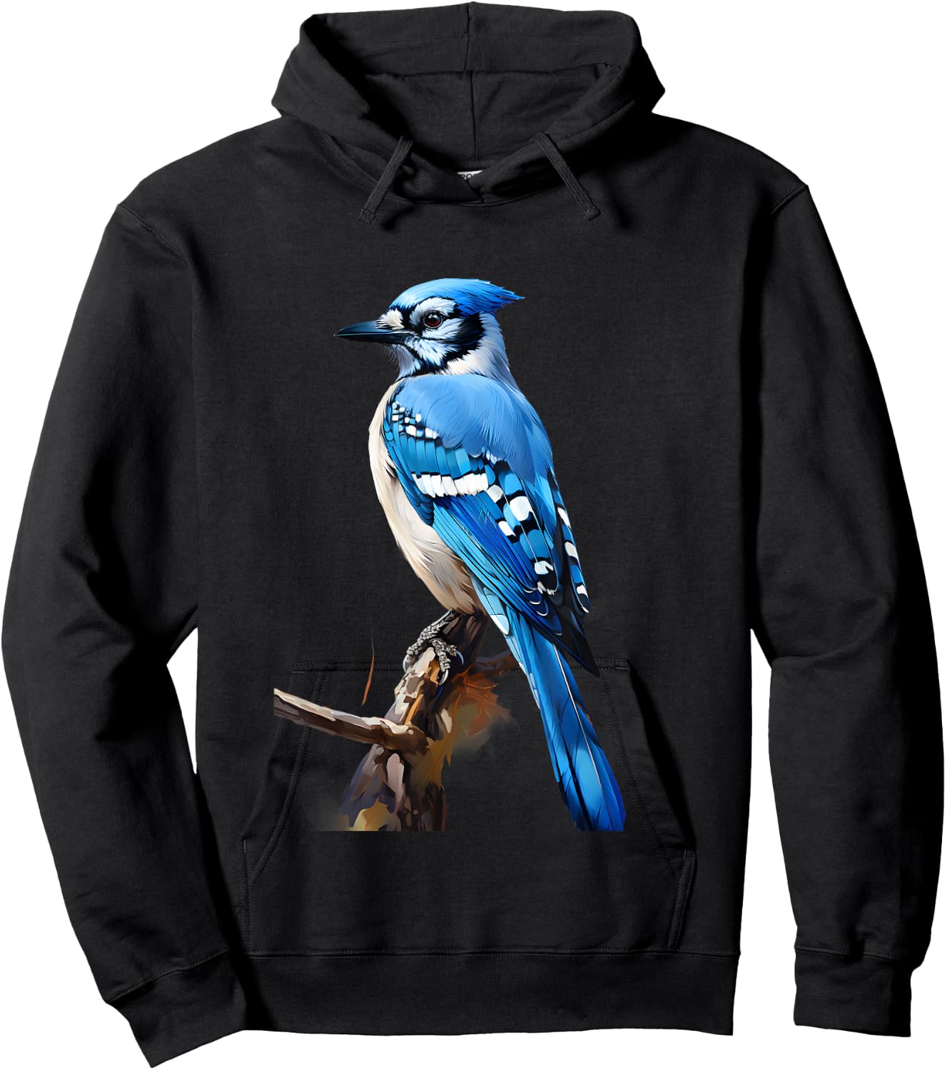Realistic Blue Jay Gift on a Tree Branch Hoodie - Hoodie | Black