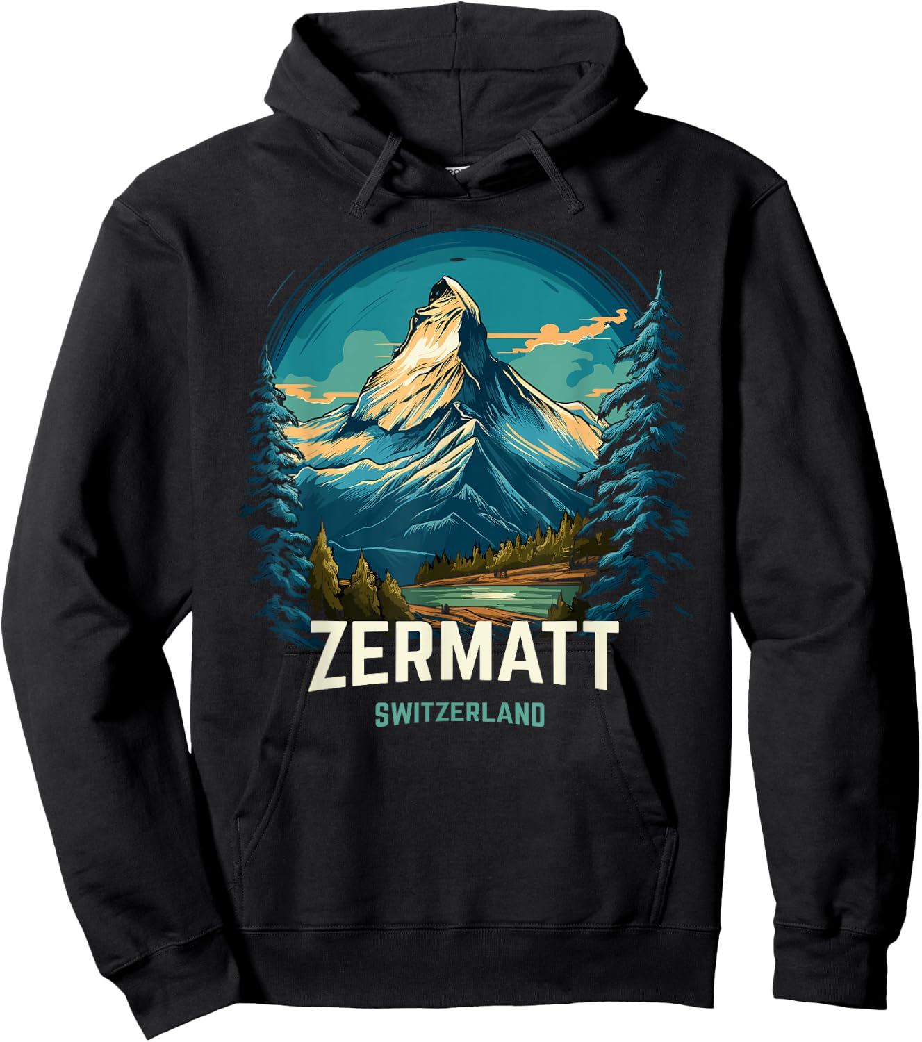 Zermatt Switzerland Vintage Ski Trip Matterhorn Hoodie - Hoodie | Black