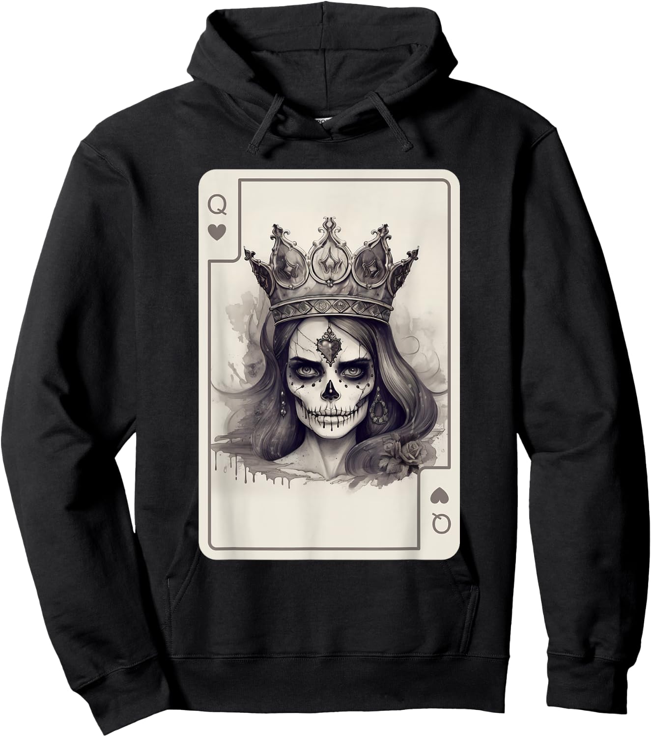 Queen of Hearts Gothic Poker Card Game Halloween Creepy Hoodie - Hoodie | Black