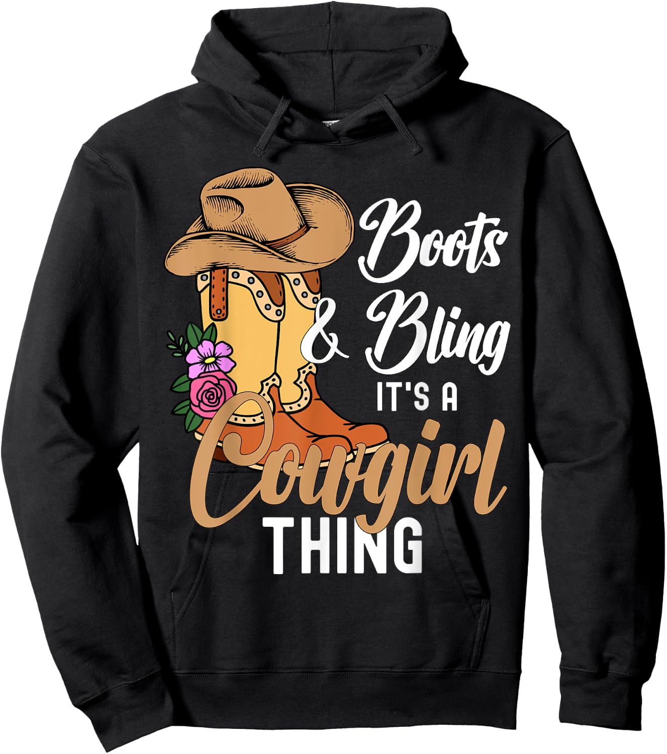 Funny Cowgirl Boots Bling Women Cute Love Country Life Hoodie - Hoodie | Black