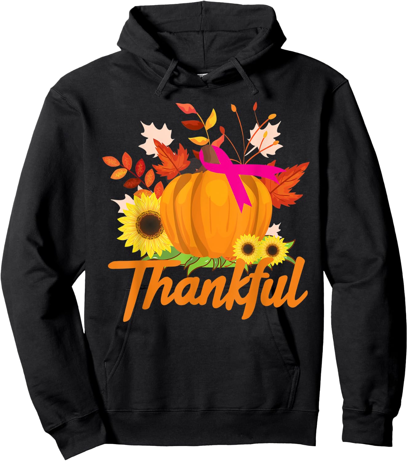 Breast Cancer Survivor Shirt Thankful Pink Ribbon Sunflower Hoodie - Hoodie | Black