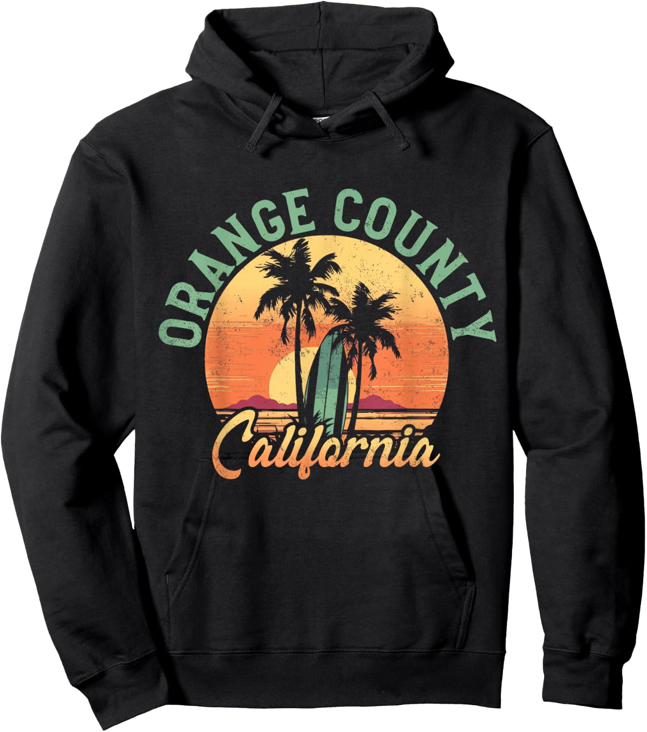 Orange County California Retro Surfer Vintage Beach Hoodie - Hoodie | Black