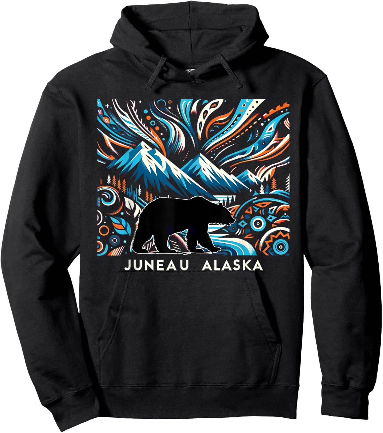 Alaska State Mountain With Bear Juneau Alaska Souvenir Hoodie - Hoodie | Black