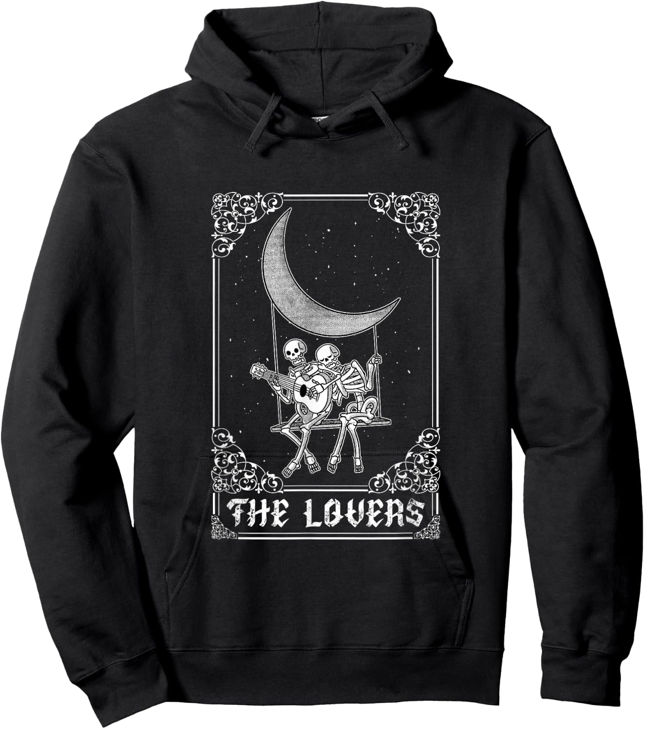 The Lovers Vintage Tarot Card Gothic Halloween Skeleton Moon Hoodie - Hoodie | Black