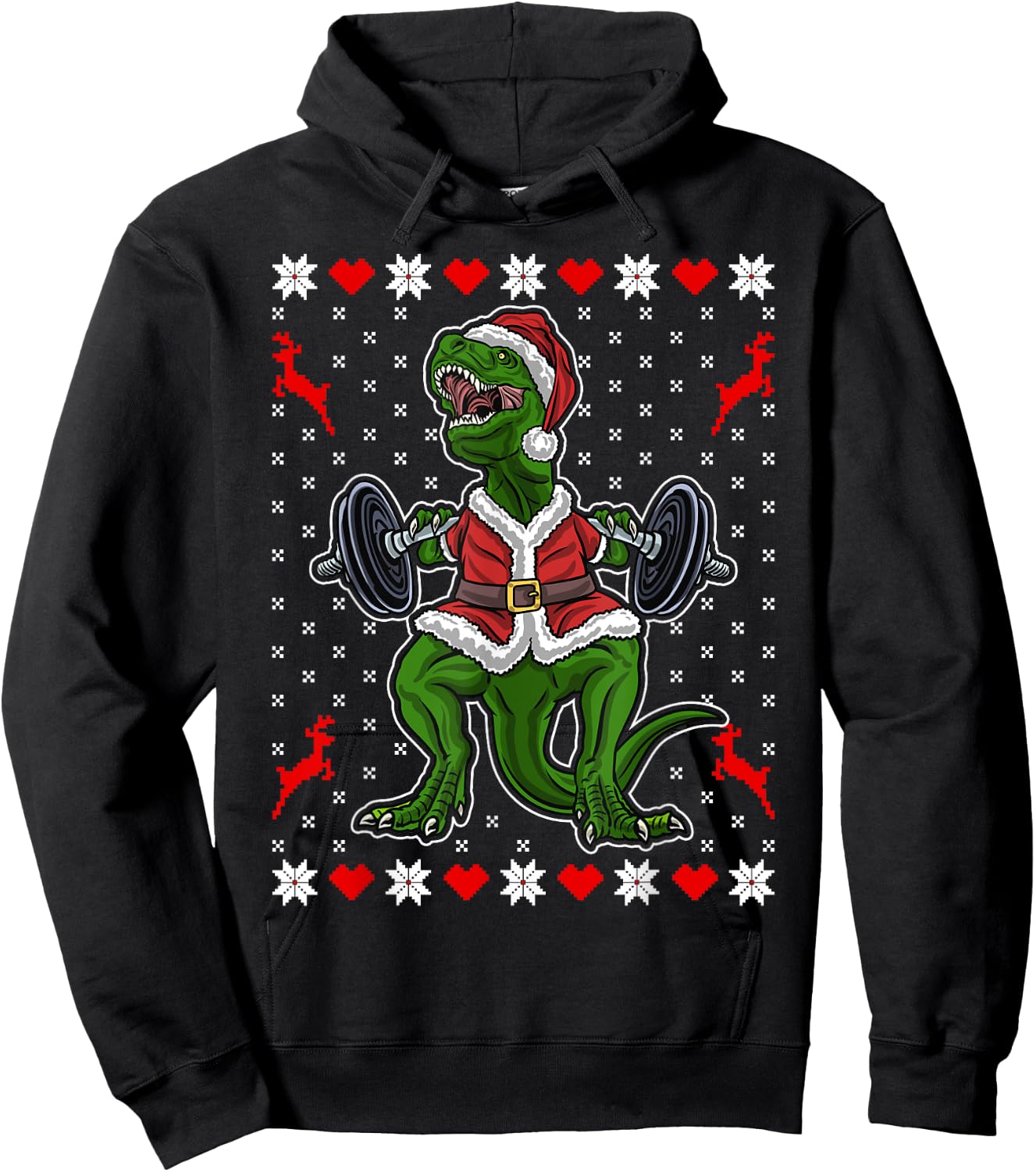 Cute T-Rex in the Gym - Funny Weight Lifting Christmas Dino Hoodie - Hoodie | Black