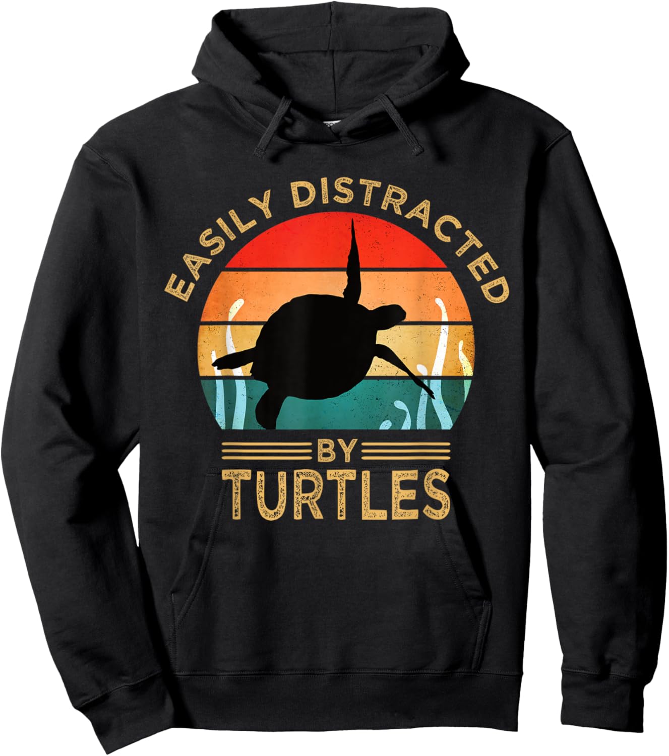 Easily Distracted By Turtles Vintage Funny Turtle Hoodie - Hoodie | Black