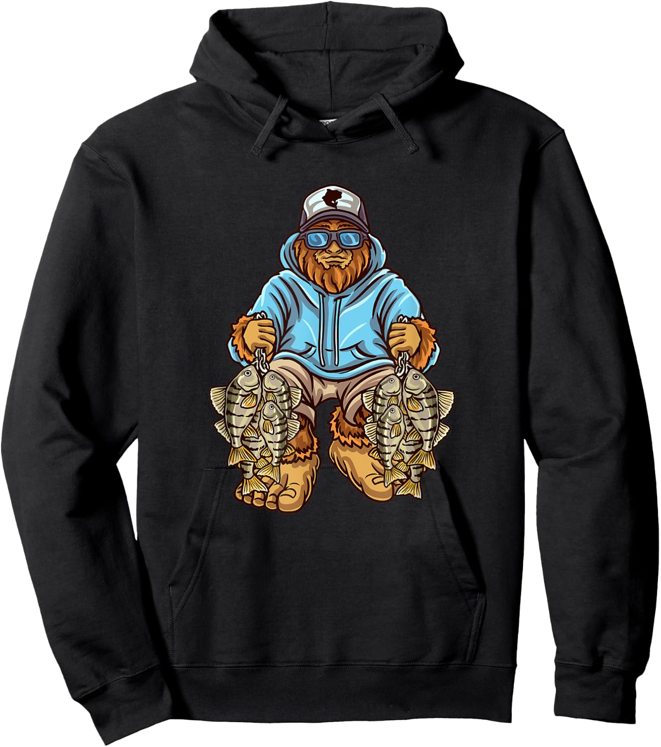 Perch Fishing Bigfoot Fisherman Hoodie - Hoodie | Black