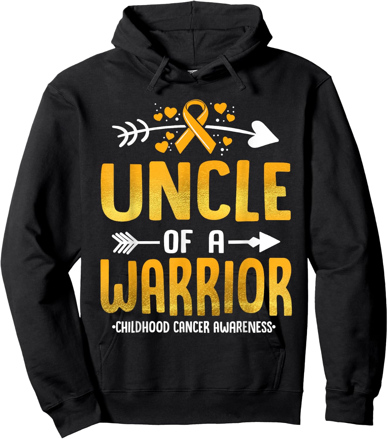 Uncle Of A Warrior Childhood Cancer Awareness Gold Ribbon Hoodie - Hoodie | Black