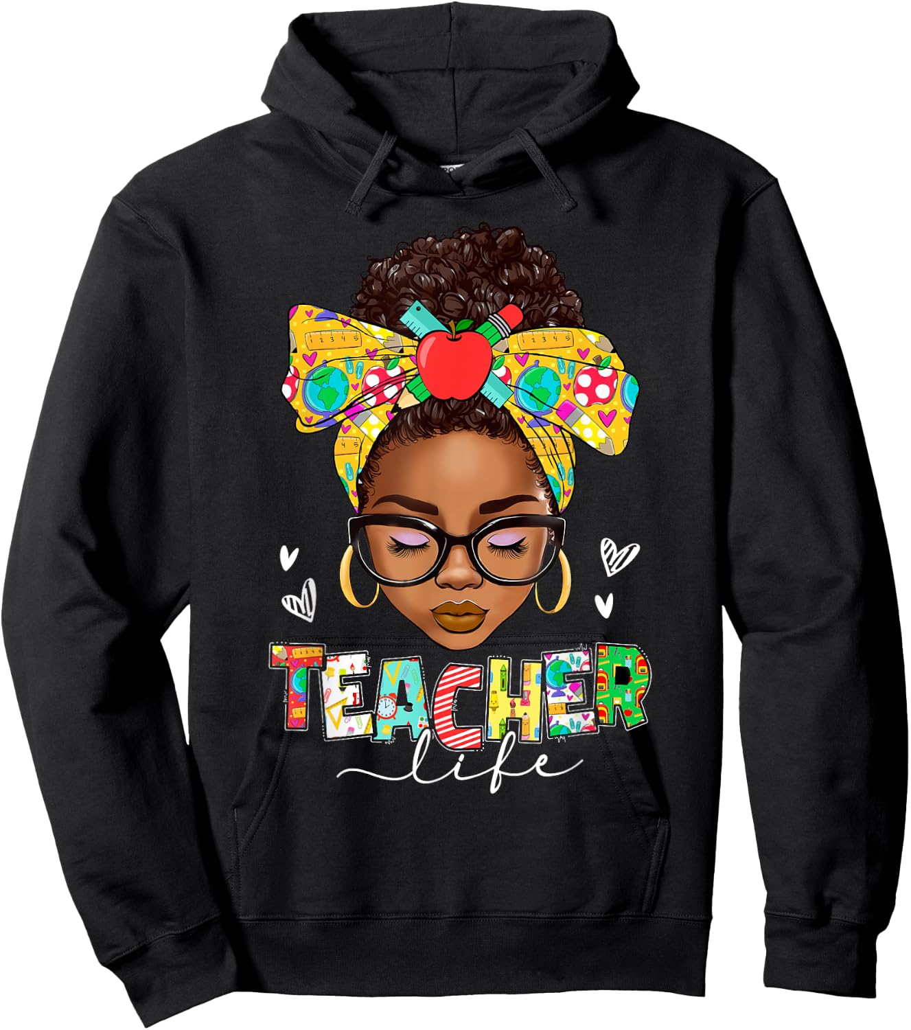 Teacher Life Messy Bun Afro African American Back To School Hoodie - Hoodie | Black