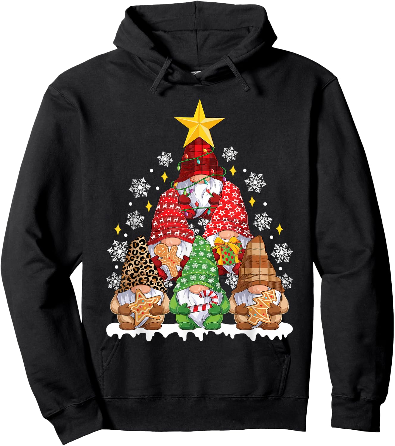 Funny Xmas Gnome Christmas Tree Men Women Kids Hoodie - Hoodie | Black