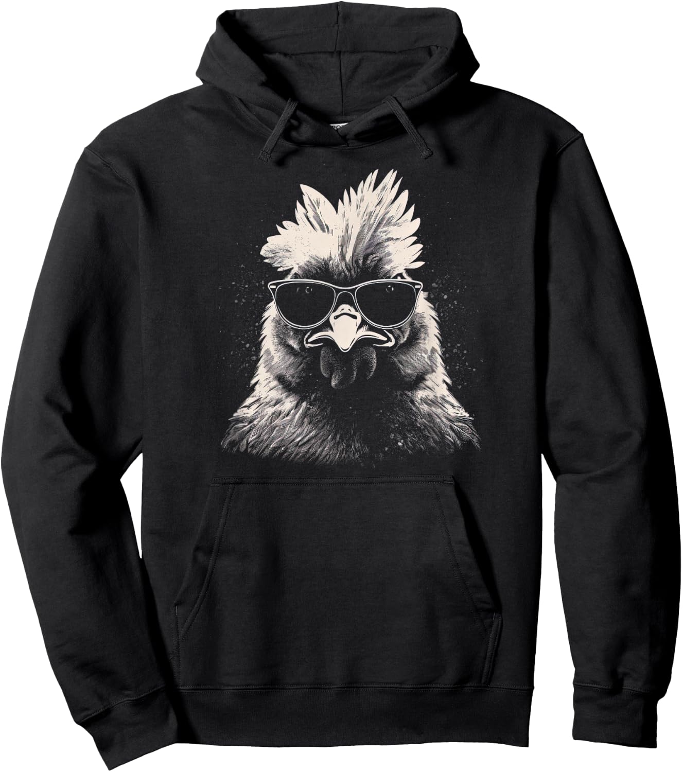 Cool Chicken With Sunglasses Sketch Punk Stencil Rooster Hoodie - Hoodie | Black
