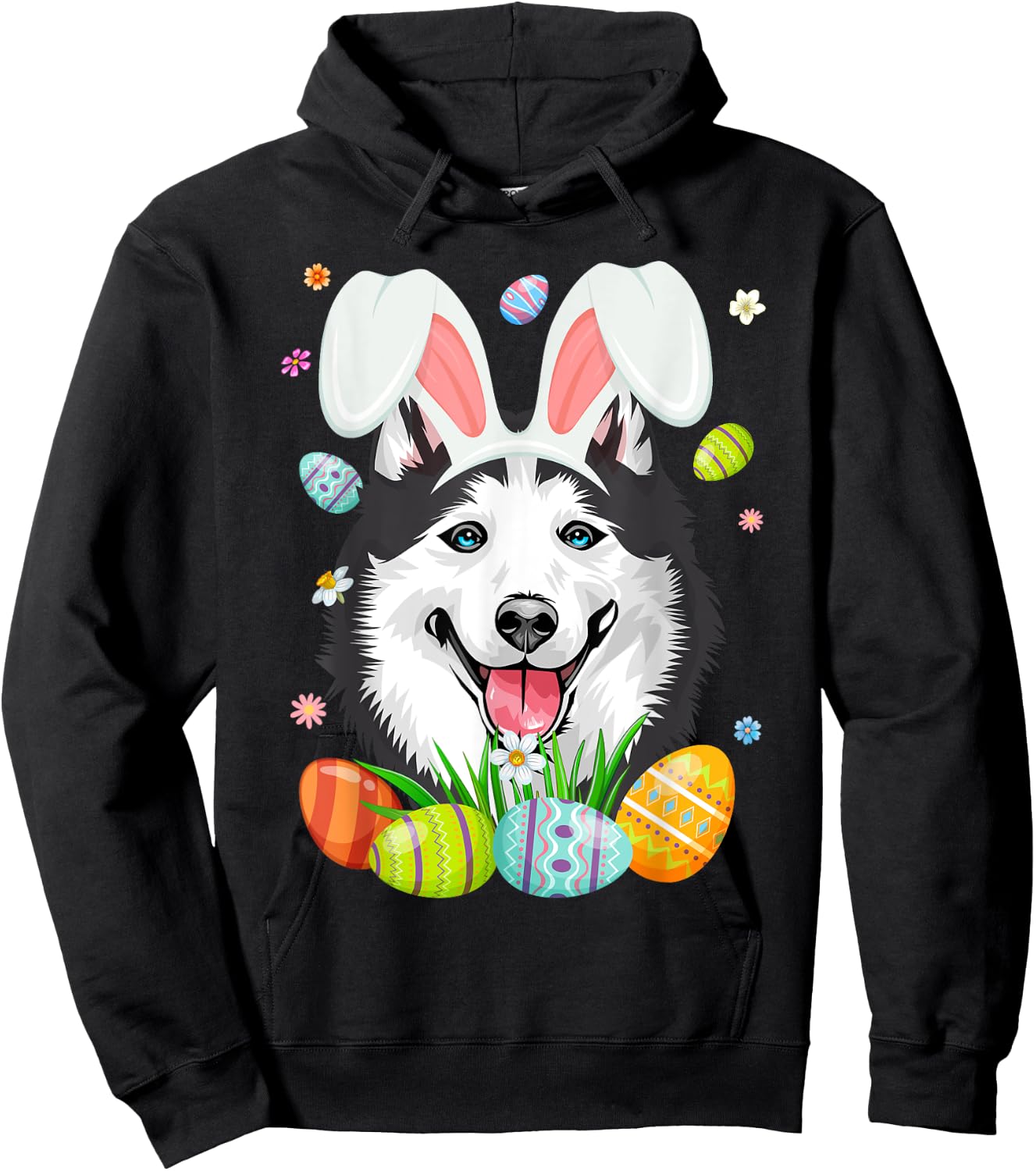 Cute Bunny Siberian Husky Dog Head & Easter Egg Easter Day Women Girls Kids Hoodie - Hoodie | Black