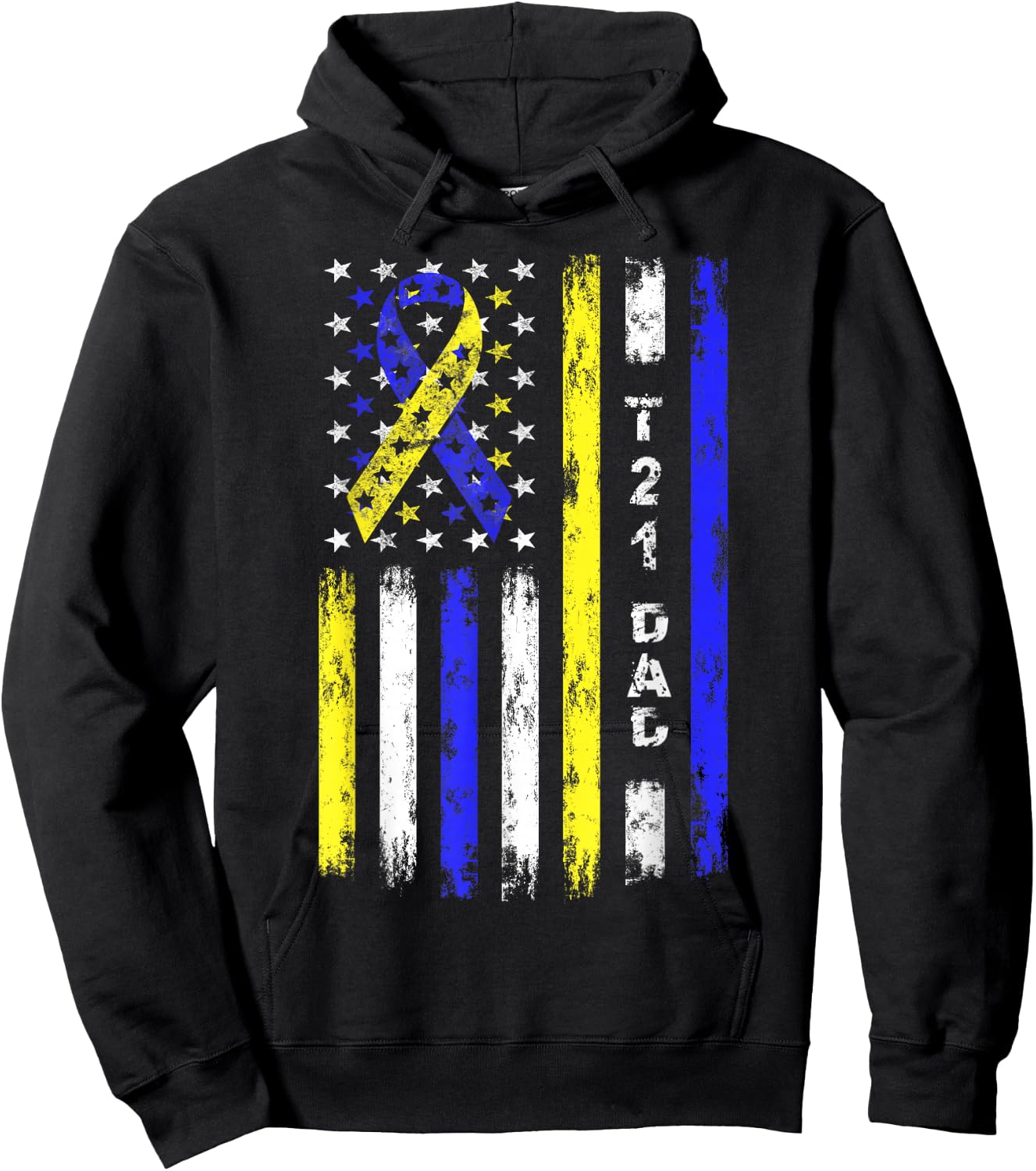 T21 Dad American Flag Down Syndrome Awareness Hoodie - Hoodie | Black
