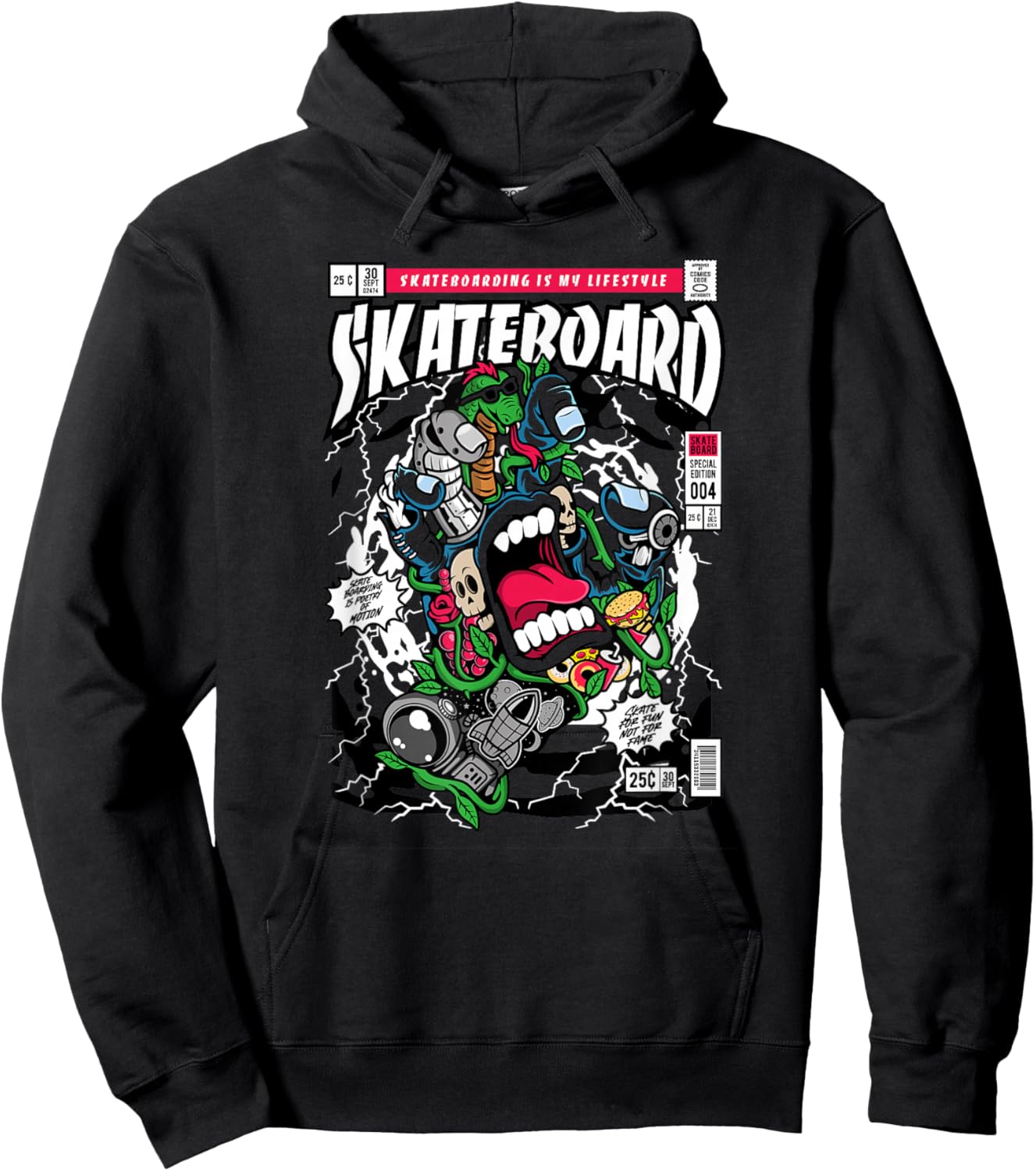 Funny Skateboard Hand Funny Hand Screaming Skateboard 80s Hoodie - Hoodie | Black