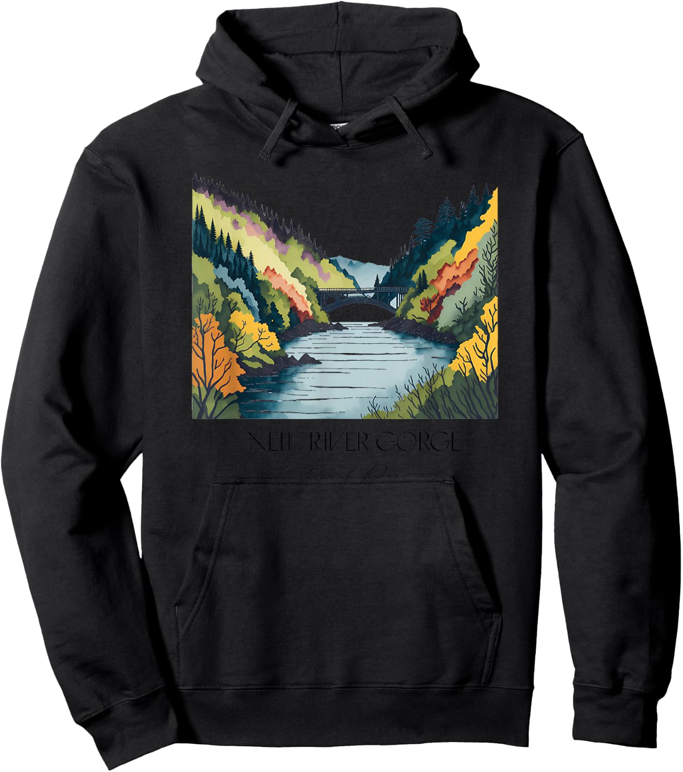 Cool New River Gorge National Park Hiking Watercolor Graphic Hoodie - Hoodie | Black