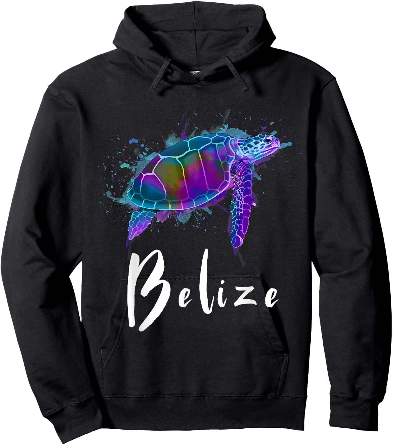 Belize Watercolor Sea Turtle Souvenir Hoodie - Hoodie | Black
