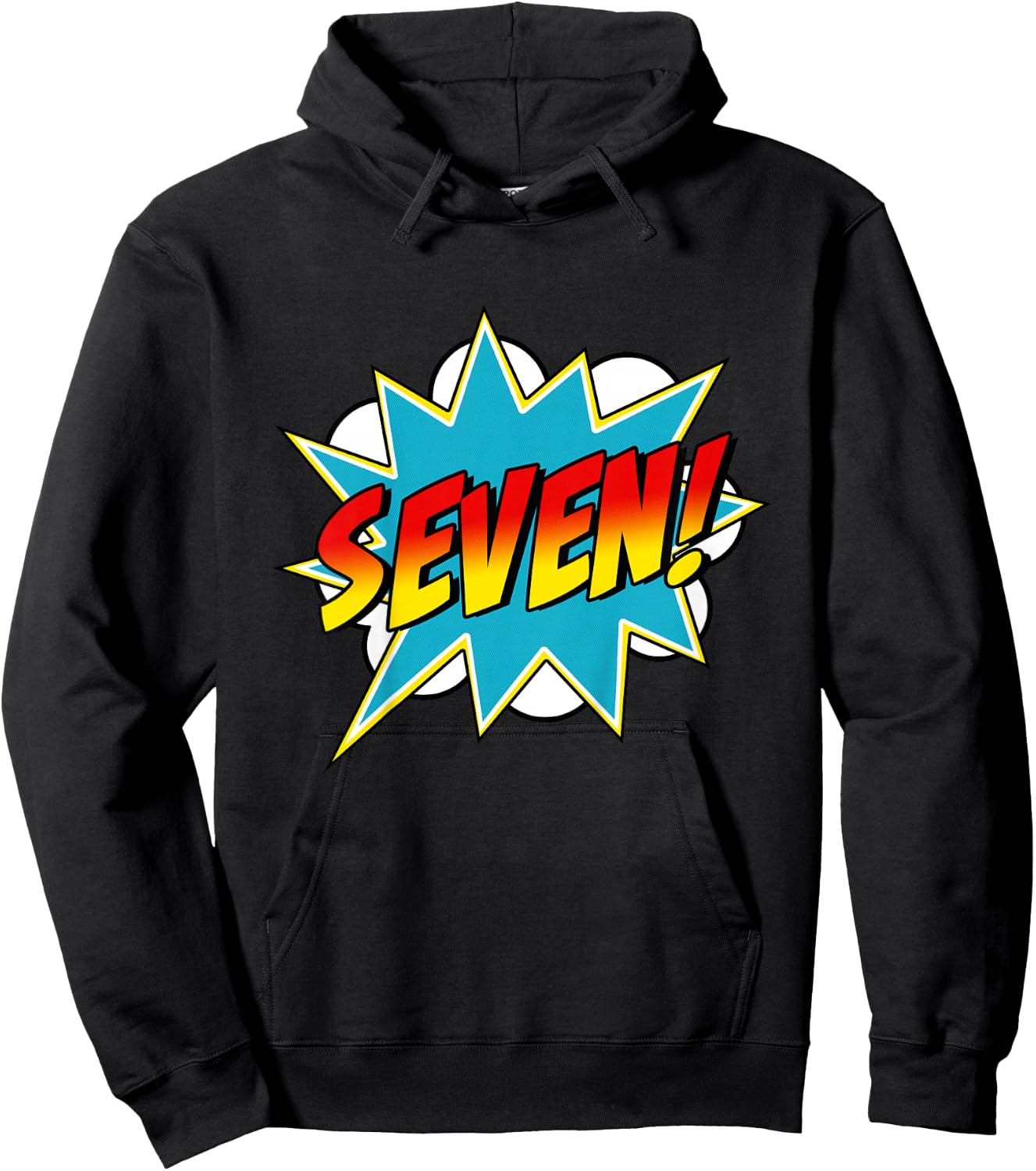 Seven! 7th Birthday Superhero Boys 7 Years Old Comic Book Hoodie - Hoodie | Black