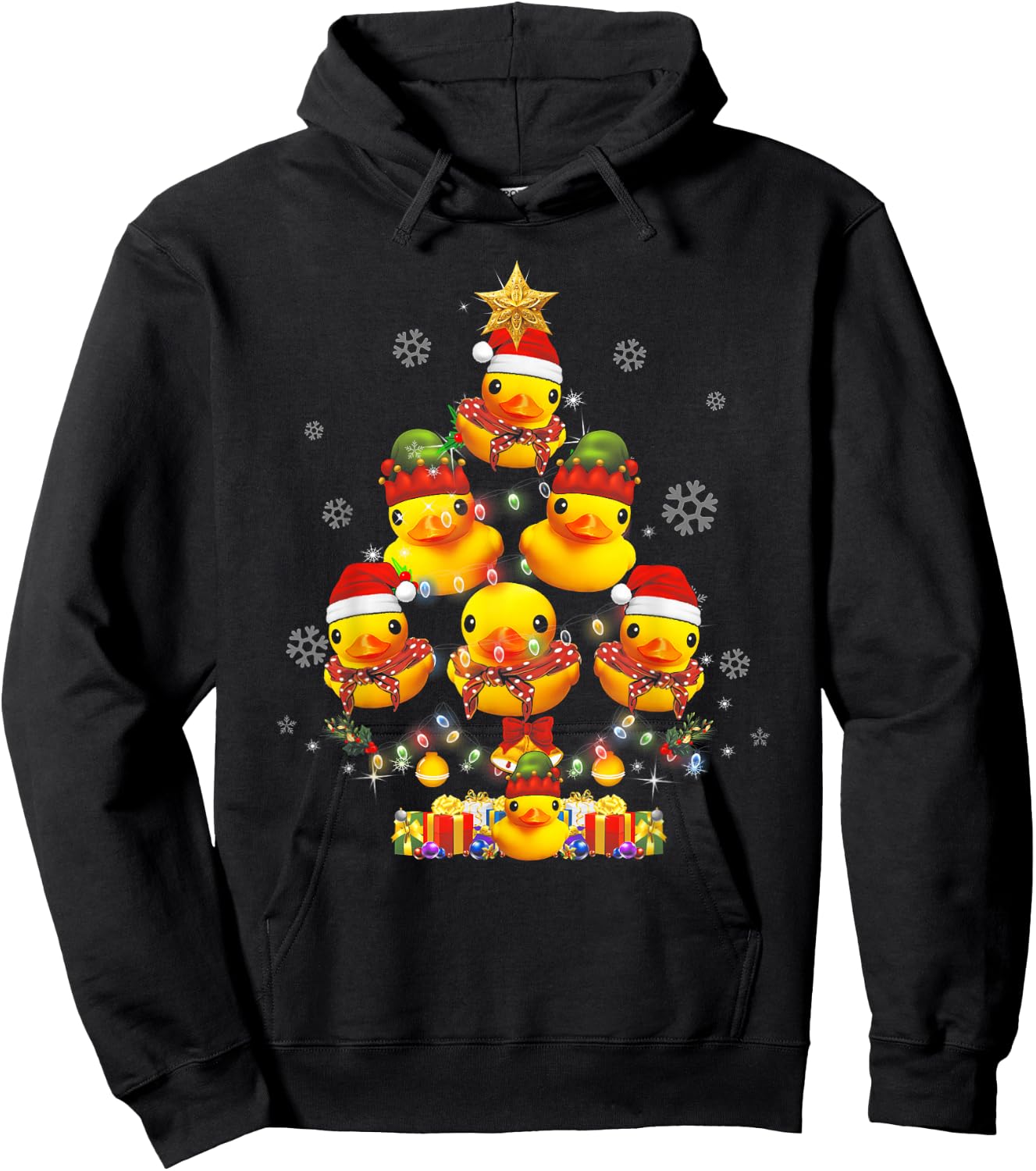 Rubber Duck Christmas Tree Xmas Light Surrounded Ducky Hoodie - Hoodie | Black
