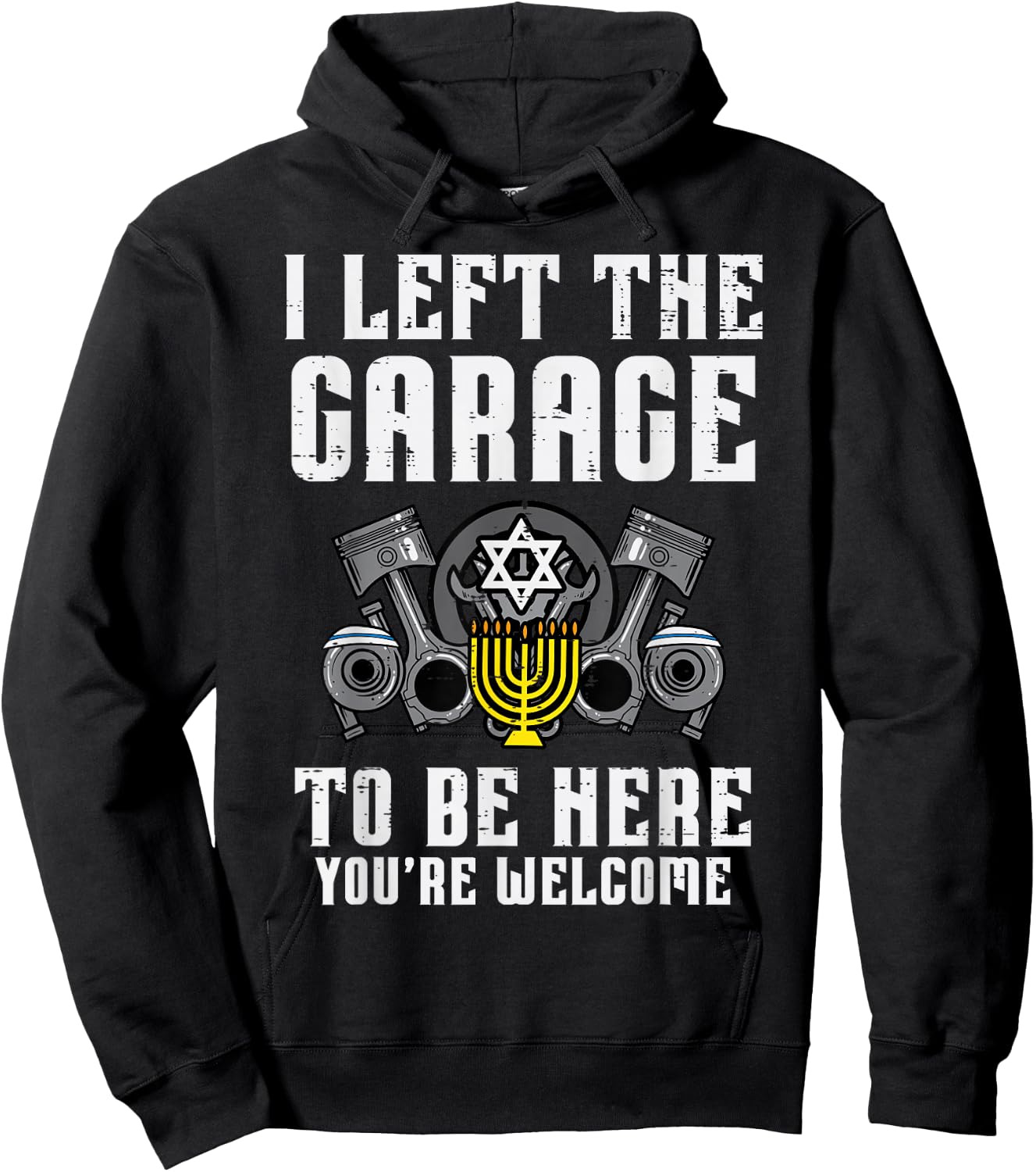 Hanukkah Left Garage Be Here Chanukah Mechanic Men Boys Kids Hoodie - Hoodie | Black