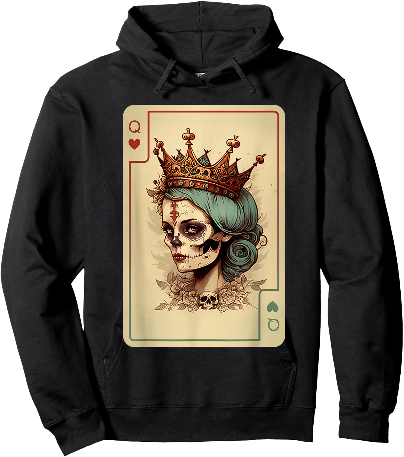 Queen of Hearts Gothic Card Game Creepy Poker Halloween Hoodie - Hoodie | Black