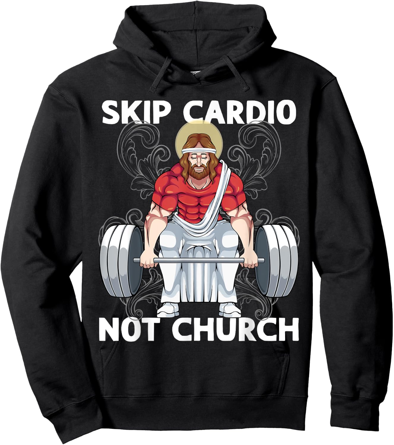 Gym Skip Cardio Not Church Weightlifting Funny Jesus Hoodie - Hoodie | Black