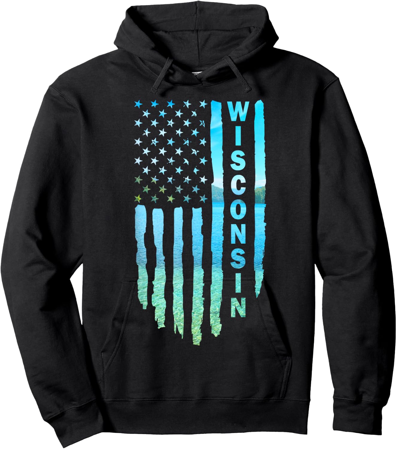 Wisconsin Fishing American Flag Hoodie - Hoodie | Black