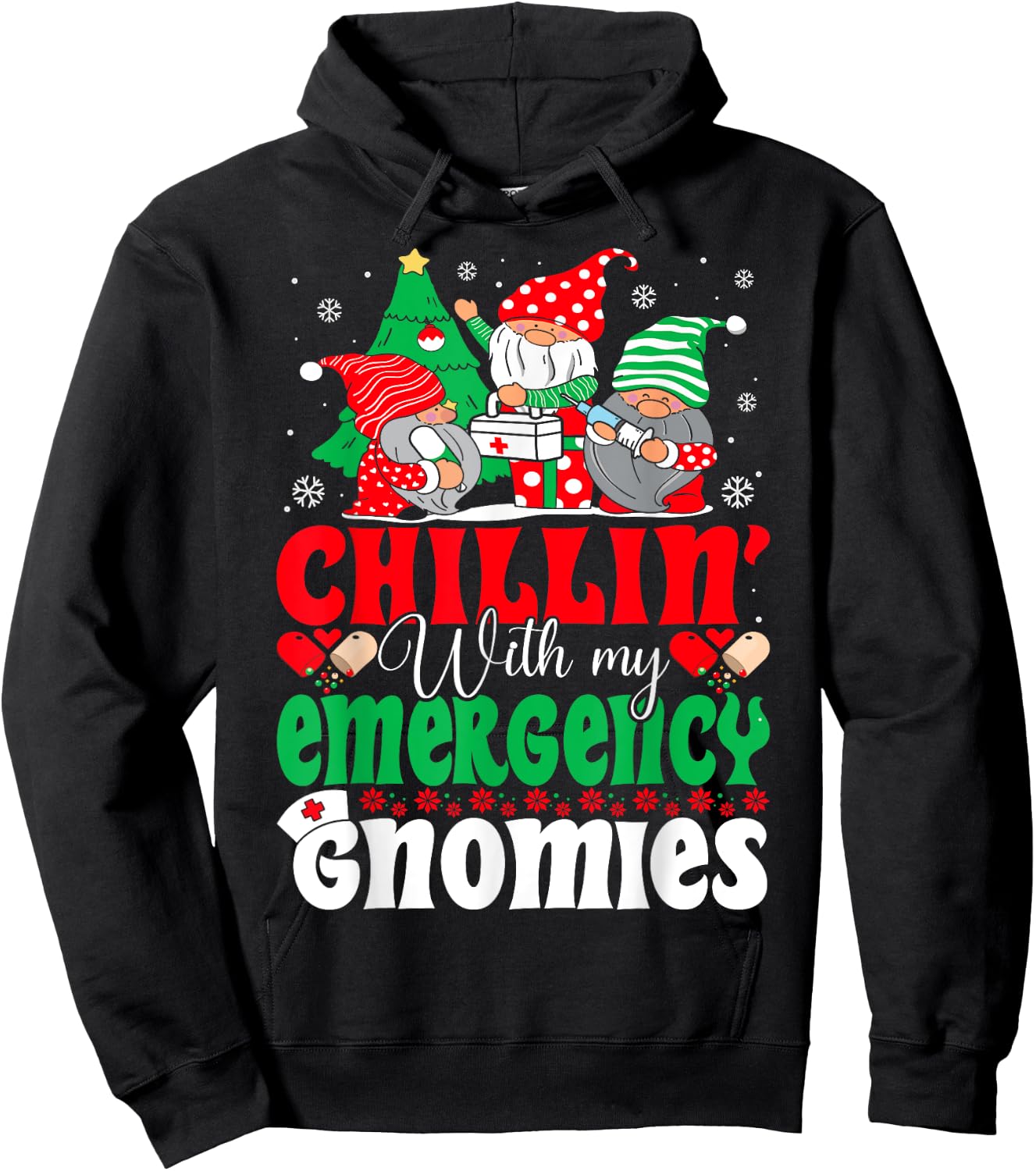 Emergency Nurse Gnomes Funny ER Nurse Christmas Hoodie - Hoodie | Black