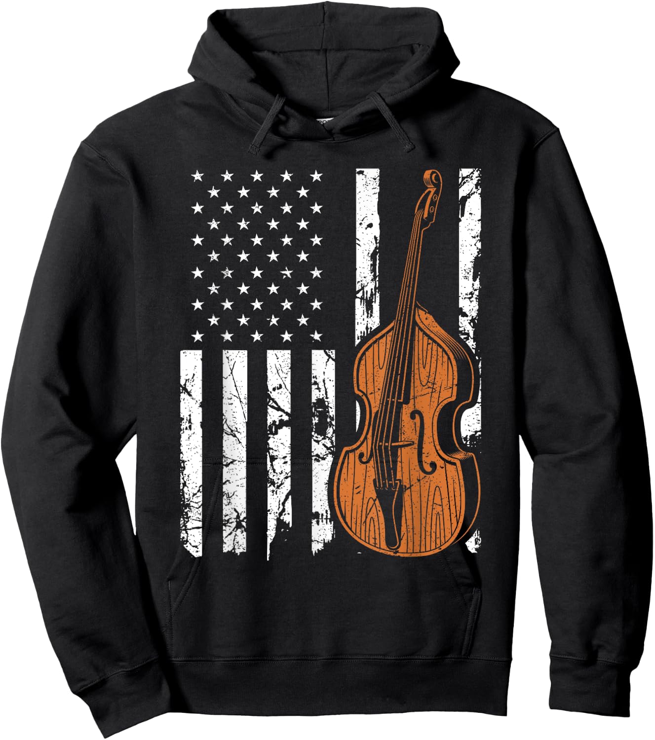 Upright Bass American Flag, Patriotic Double Bass Fiddle Women Men Hoodie - Hoodie | Black