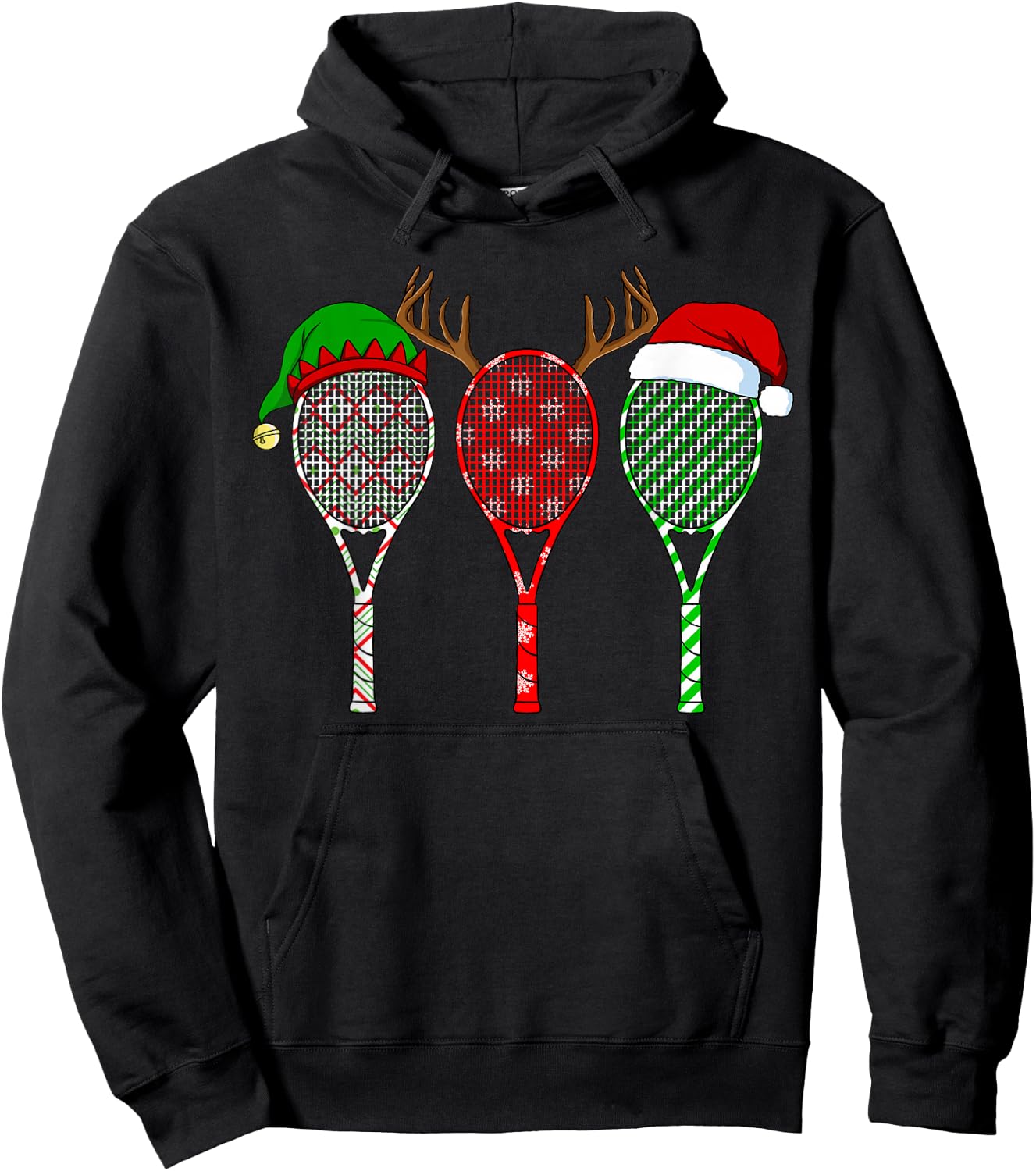 Tennis Racket Christmas Hat Reindeer Anlter Game Sport Hoodie - Hoodie | Black