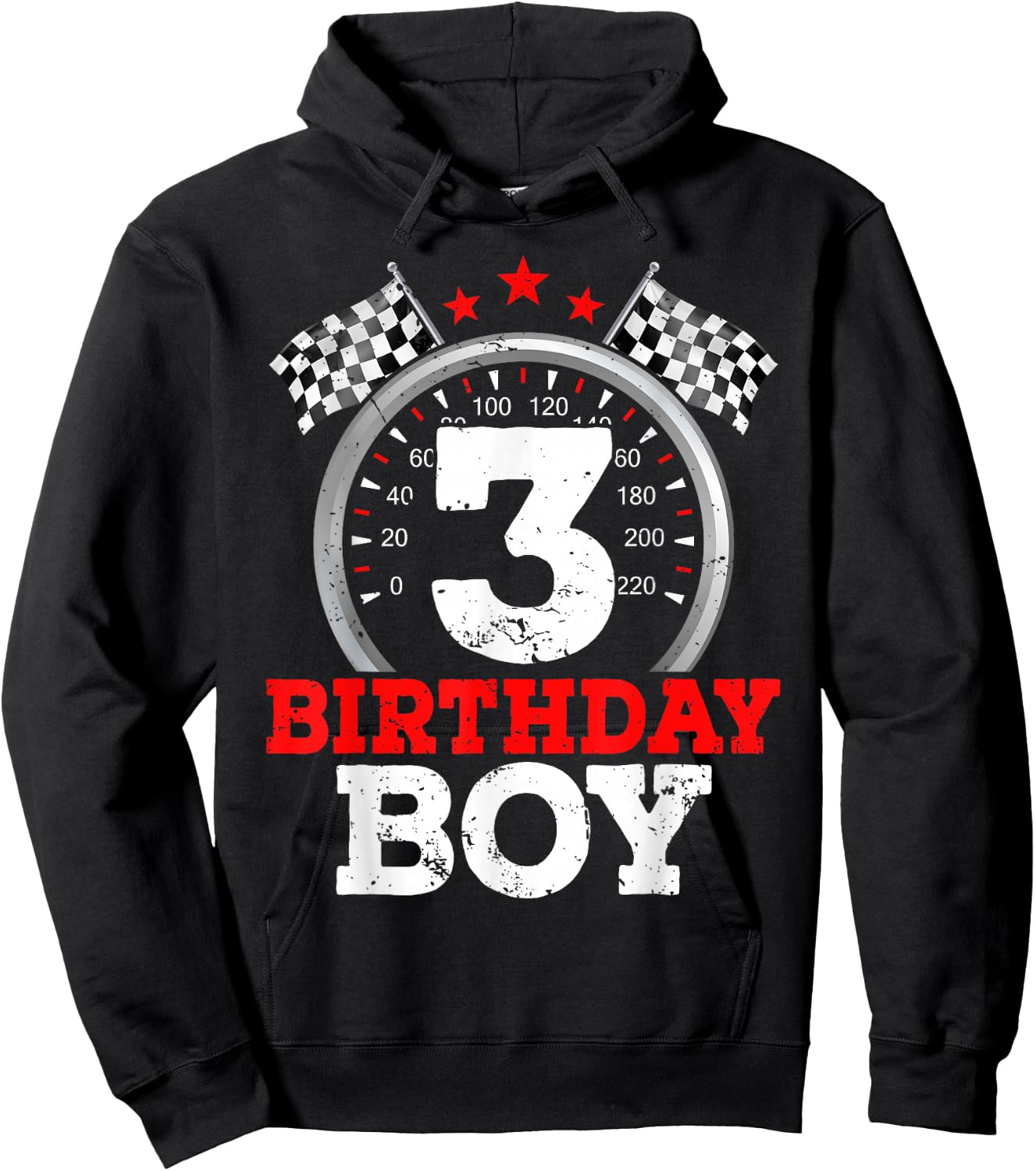 Number 3 Racing Car Funny 3rd Birthday Boy Checkered Flag Hoodie - Hoodie | Black