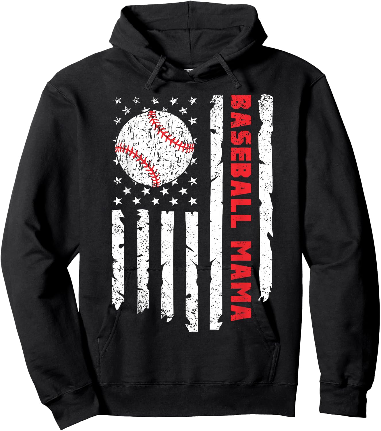 Baseball Mama USA American Flag Patriotic Mom Mother's Day Hoodie - Hoodie | Black